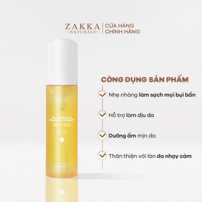Sữa Rửa Mặt Hoa Cúc Làm Sạch Dịu Nhẹ Dưỡng Ẩm Calendula Manuka Honey Hydrating & Calming Amino Foam Zakka Naturals 185ml