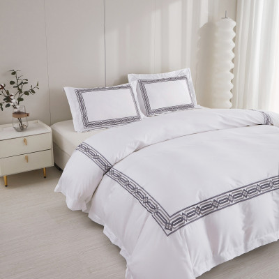 Bộ chăn ra Casa Bello Home - Set Serenity Grey Cotton lụa satin thêu họa tiết thêu 5 món