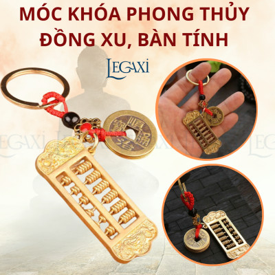 Móc Khóa Đồng Thâu, Đồng Xu Phong Thủy Bàn Tính Di Động, Chạm Khắc Rồng, Phượng, Lân Thu Hút Tài Lộc