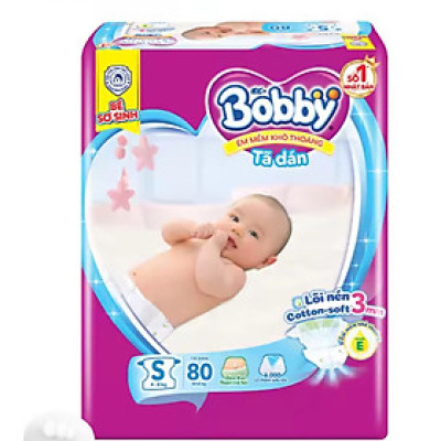 Tã Dán Trẻ Em Bobby Size S 80 Miếng ( S80 Cho Bé 4 Đến 8 Kg) Êm Mềm Khô Thoáng - Bỉm Dán Bobby Size S