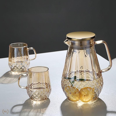 Bình nước thủy tinh Borosilicate Vàng Hoàng Kim 2 Lít | Bình thủy tinh vàng cao cấp chống sock nhiệt dung tích 2000ml