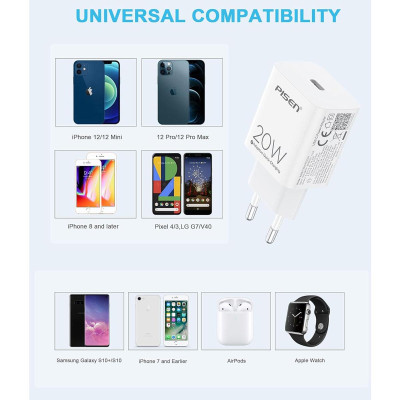 Củ Sạc Pisen Quick - Mr White USB-C 20W - Pisen TS-C135