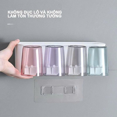 Bộ Nhả Kem Đánh Răng Tự Động Cao Cấp Kèm 4 Cốc – Kệ Để Bàn Chải Gắn Tường