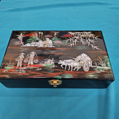 Hộp nữ trang sơn mài cẩn ốc chìm Cao Cấp size 14x24x6 cm đựng đồ trang sức, vật dụng nhỏ xinh, trang trí, làm quà tặng ý nghĩa