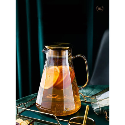 Bình nước thủy tinh Borosilicate Vàng Hoàng Kim 2 Lít | Bình thủy tinh vàng cao cấp chống sock nhiệt dung tích 2000ml