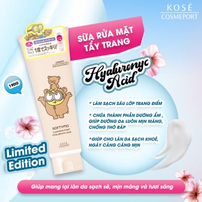 Phiên Bản Giới Hạn Minions Sữa Rửa Mặt Tẩy Trang Dưỡng Ẩm Da Kose Softymo Cleansing Foam Hyaluronic Acid 190 G