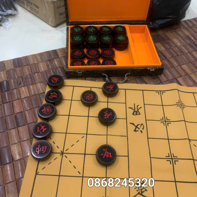 Bộ quân cờ tướng gỗ trắc kt 4.8×1.6cm +hộp da đựng  quân 