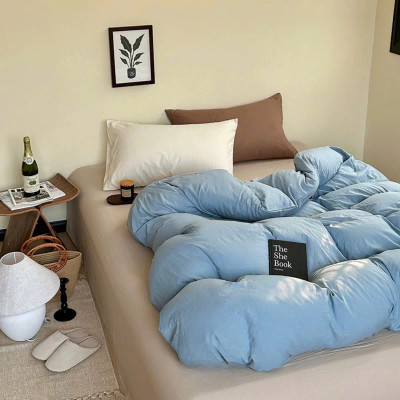 Bộ chăn ga gối cotton tici LIDACO notag - Xanh ga be