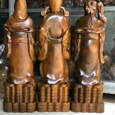 Bộ tượng phật tam đa phúc lộc thọ ,bằng gỗ bách xanh thơm nức kt cao 40×13×11,5cm