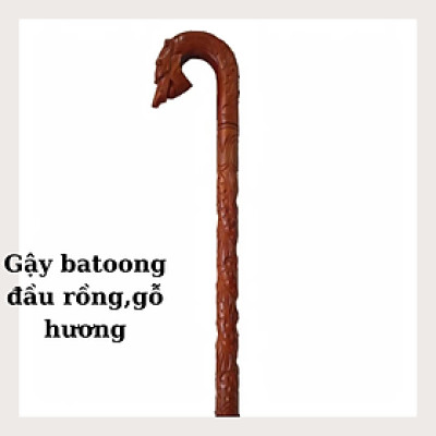 Gậy chống cho người già KT 90CM - Đầu thân chạm rông gỗ hương tự nhiên