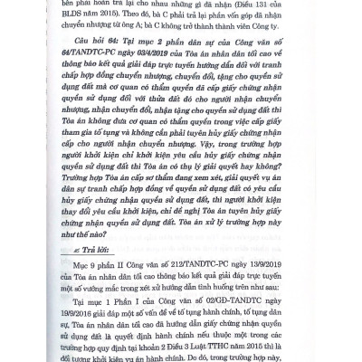 100 câu hỏi giải quyết tranh chấp về đất đai tại Tòa án