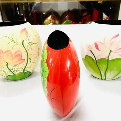 Bình Sơn Mài dẹp Cao Cấp Thanh Bình Lê size 30x25x12 thích hợp cắm hoa, trang trí, làm quà tặng,...