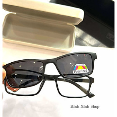 Kính Cận Râm Clip On, Gọng Kính Cận Mắt Vuông nhỏ 2in1 Gọng Nhựa Đen Ultem