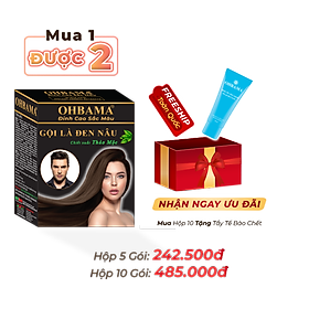 Dầu Gội Phủ Bạc OHBAMA Gội Đen Nâu Tự Nhiên Thảo Mộc [Hộp 10 gói]