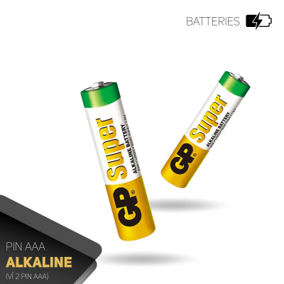 Pin đũa GP Alkaline AAA 1.5V (2 viên/4viên),Pin AAA chính hãng GP nhập khẩu,bền mạnh,thời gian sử dụng dài,an toàn,dùng cho chuột máy tính,điều khiển quạt,điều khiển tivi,đồng hồ treo tường,đồ chơi điện tử trẻ em