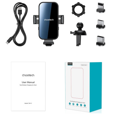 Gía đỡ điện thoại Choetech T201 tích hợp sạc không dây trên ô tô 15w - Hàng chính hãng