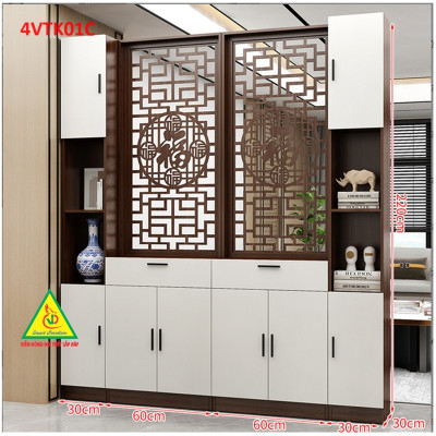 Vách ngăn phòng khách, vách ngăn tủ kệ bằng gỗ 4VTK01 - Nội thất lắp ráp Viendong adv