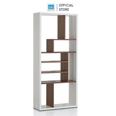 Kệ Sách Gỗ Nhiều Ngăn Màu Trắng Phối Walnut Đẹp Tinh Tế, Hiện Đại SIB Decor KS021