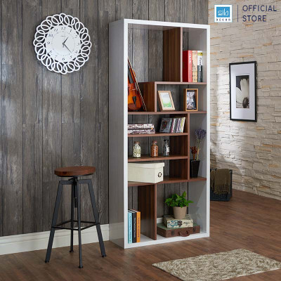 Kệ Sách Gỗ Nhiều Ngăn Màu Trắng Phối Walnut Đẹp Tinh Tế, Hiện Đại SIB Decor KS021