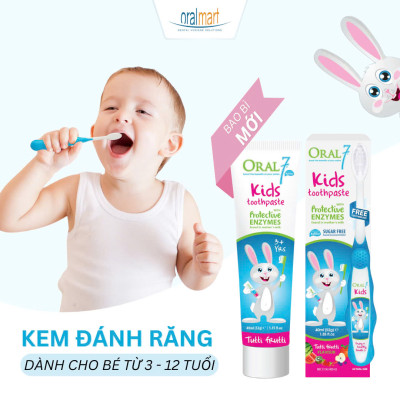 Kem đánh răng trẻ em Oral7 nuốt được, vị trái cây 40ml (cho bé từ 3-12 tuổi)