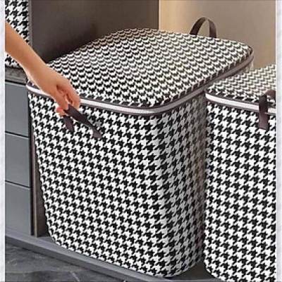 Túi Đựng Quần Áo Sọc Caro Trắng Đen  – Gấp Gọn, Đựng Đồ Tiện Lợi, Có Quai Xách