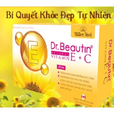 Viên uống đẹp da, chống lão hóa DR. BEAUTIN NATURAL VITAMIN E + C - Bổ sung Vitamin E, C giúp giảm khô da, da trăng sáng