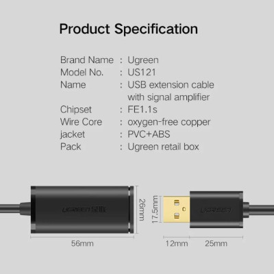 Ugreen UG10326US121TK 30M màu Đen Cáp tín hiệu nối dài USB 2.0 có chip khuếch đại cao cấp - HÀNG CHÍNH HÃNG