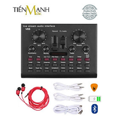 Sound Card Thu Âm Thanh, Livestream, Hát Karaoke Cuvave V8S - Bluetooth Pin Sạc USB Audio Interface Soundcard Auto Tune Hàng Chính Hãng - Kèm Móng Gẩy DreamMaker