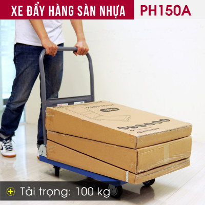 Xe đẩy hàng 4 bánh gấp gọn chở 120kg sàn nhựa nhập khẩu FUJIHOME PH150A - bánh cao su chống ồn, sàn nhựa chống ăn mòn- Hàng chính hãng