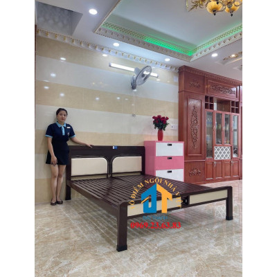 Giường sắt kiểu gỗ 160×200 – GS08