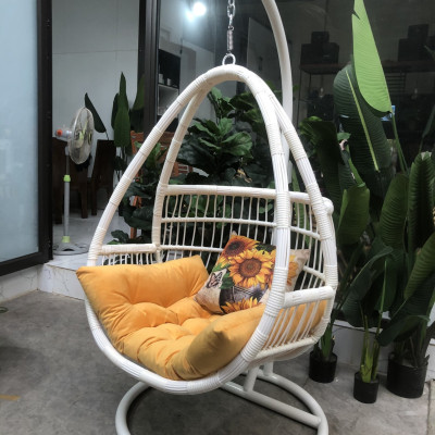 Xích đu đơn bo cạp trắng XĐN7 chất liệu khung sắt mây nhựa cao cấp juno sofa