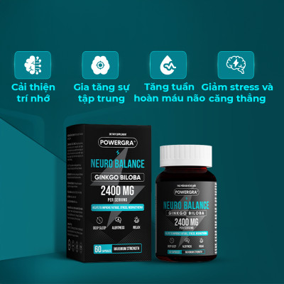 Viên uống bổ não, tăng cường trí nhớ Powergra Neuro Balance - Hộp 60 viên