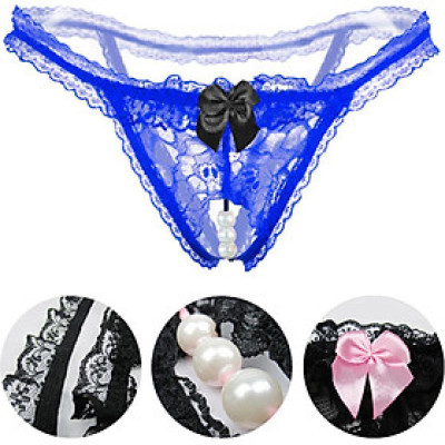 Quần lót nữ, quần ren đính nơ kèm hạt cườm gợi cảm - màu xanh