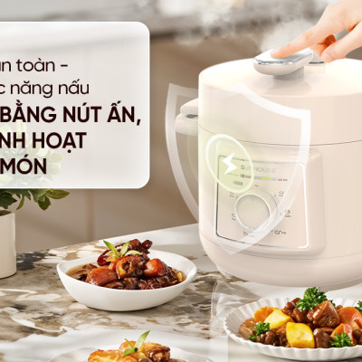 Nồi áp suất điện đa năng 2.5L Sunhouse SHD1520 - Lòng nồi dày 1.8mm - Đa chức năng nấu - Xả áp bằng nút ấn - Hàng chính hãng