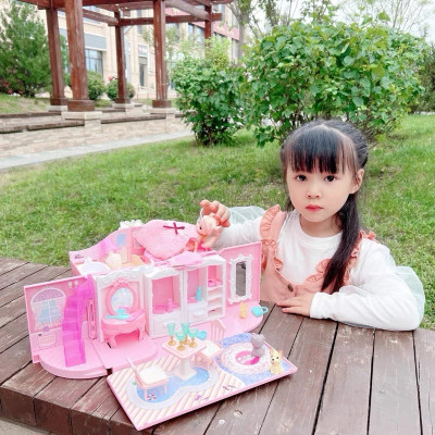 Ngôi Nhà Búp Bê Thiết Kế Dạng Túi Xách Kèm 2 Búp Bê, Đồ Chơi Búp Bê Dễ Thương Cho Bé