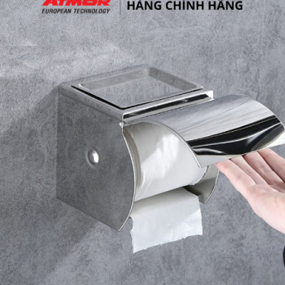 Hộp Đựng Giấy Vệ Sinh Inox Cao Cấp Gắn Tường Có Khay Để Điện Thoại ATMOR TD-8305A-D (HÀNG CHÍNH HÃNG)