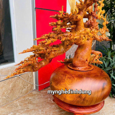 2 bình hoa mai lan phong thủy trang trí phòng khách gỗ hương ta 