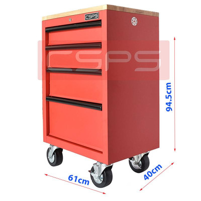 Tủ dụng cụ CSPS 61cm - 04 hộc kéo màu đỏ mặt ván gỗ