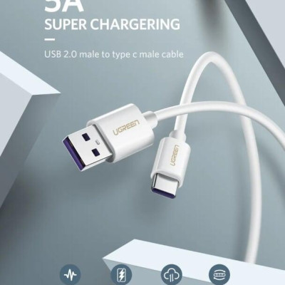Ugreen UG40887US253TK 0.5M 5A màu Trắng Dây USB sang USB Type-C vỏ ABS - HÀNG CHÍNH HÃNG