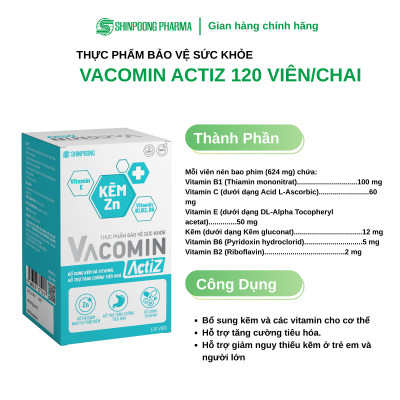 [Hộp 120 viên] Viên Uống VACOMIN ACTIZ Bảo Vệ Sức Khỏe bổ sung vitamin tổng hợp, vitamin nhóm B, E, C và Kẽm hữu cơ - SHINPOONG PHARMA