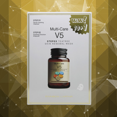 Hộp 11 mặt nạ trị mụn - kiềm dầu - dưỡng ẩm - nâng cơ mặt 3bước Rainbow Laffair Multi - Care V5 Teatree