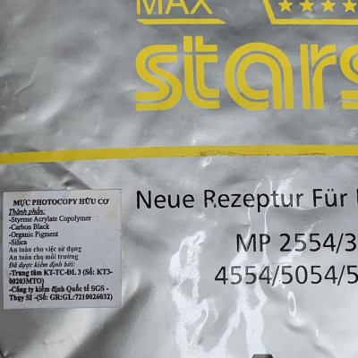 Túi mực Max Stars 3054 1kg: Dùng cho máy photocopy Ricoh MP 3554 _MP 2554 | 2555 | 3054 | 3554 | 3055 | 3555 | 4054 | 5054 | 6054 | 4055 | 5055 | 6055 | IM 2500 | IM 3000 | IM 3500 | IM 4000 | IM 5000 | IM 6000 ( HA - Hàng nhập khẩu )
