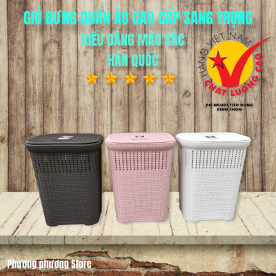 Giỏ đựng đồ quần áo có nắp Hàn Quốc ( Tặng Sét 5 Móc áo Inox Xoắn Dài 40cm )