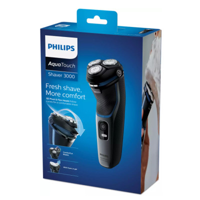 Máy cạo râu khô và ướt Philips AquaTouch S3122/51 - Hệ thống lưỡi cạo ComfortCut - Hàng Nhập Khẩu