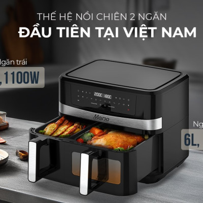 [New] Nồi chiên không dầu 2 ngăn 10L Sunhouse Mama SHD4098 - Chế độ riêng - Tiết kiệm thời gian - Công nghệ Rapid Air - Hàng chính hãng