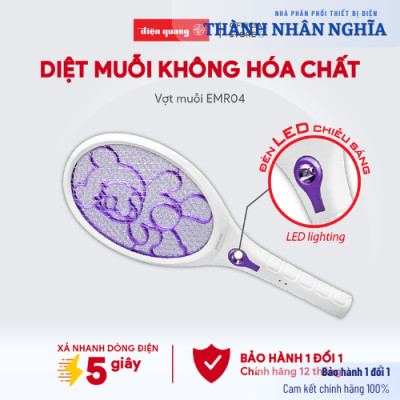 Vợt muỗi Điện Quang ĐQ EMR04 WP (Trắng-Tím) Xả nhanh dòng điện 5 giây, gọn nhẹ