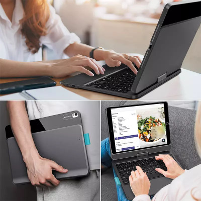 Case bao da bàn phím led không dây Bluetooth cho iPad 10.5 / iPad 10.2 inch trang bị touchPad kèm Trackpad xoay 360 độ  hiệu WIWU Waltz Rotating Keyboard (cảm ứng mượt mà, xoay và gập nhiều hướng, LED phím bấm) - hàng nhập khẩu