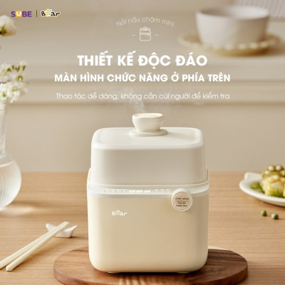 Nồi Chưng Yến, Nồi Tiềm Thuốc Bắc, Nồi Nấu Chậm BEAR SUBE001 Kèm Lồng Hấp Dung Tích 0.8 Lít, Công Suất 200 W - Hàng Chính Hãng