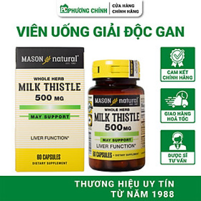 Viên Uống Giải Độc Gan Mason Natural Milk Thistle 500mg Hỗ Trợ Bảo Vệ Gan 60 Viên/Hộp