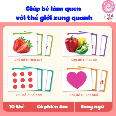Bộ 100 Thẻ Học Thông Minh Flash card 10 Chủ Đề Song Ngữ Anh Việt Chuẩn Glenn Doman Có Quét Mã File Nghe - Lalala Baby